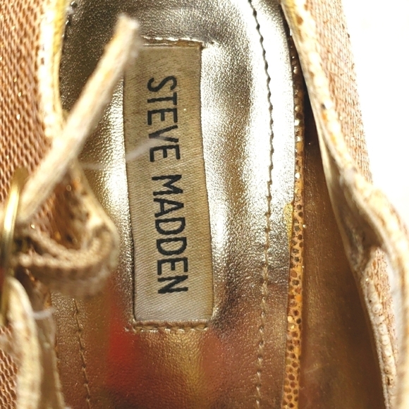 Steve Madden Revaa Gold Glitter Fabric Heels Sparkle bling 10 - Picture 7 of 9